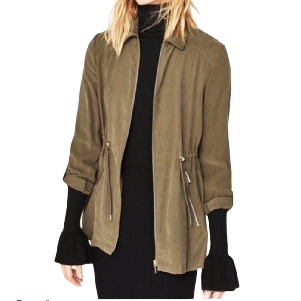 zara women xs olive green Military jacket Full Zip